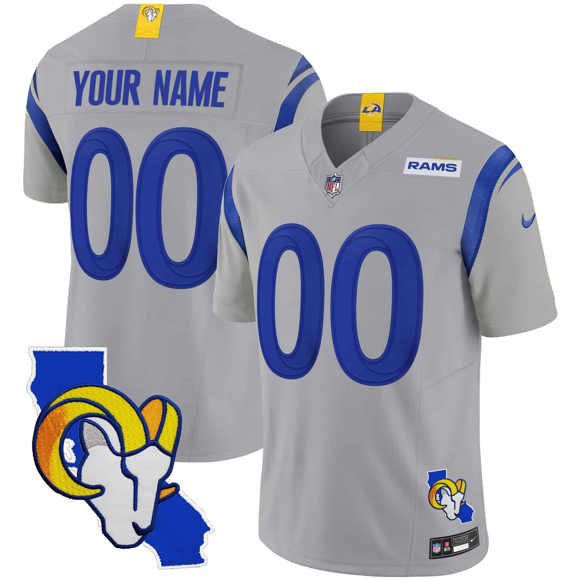 Men Los Angeles Rams Grey 2024 Nike Patch Vapor Limited Custom NFL Jersey->customized nfl jersey->Custom Jersey